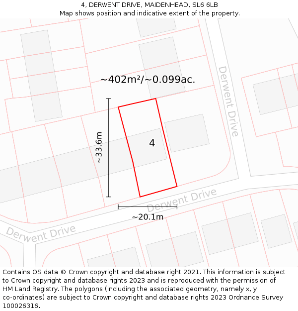 4, DERWENT DRIVE, MAIDENHEAD, SL6 6LB: Plot and title map