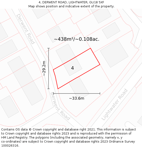 4, DERWENT ROAD, LIGHTWATER, GU18 5XF: Plot and title map