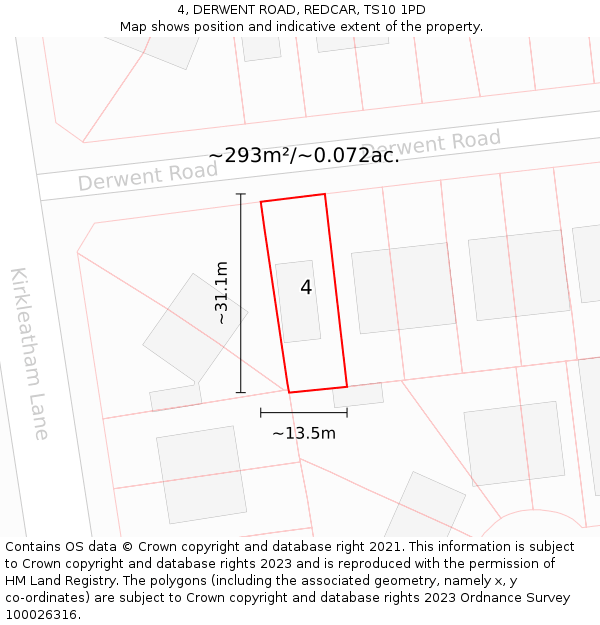 4, DERWENT ROAD, REDCAR, TS10 1PD: Plot and title map