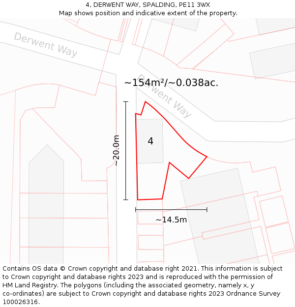 4, DERWENT WAY, SPALDING, PE11 3WX: Plot and title map