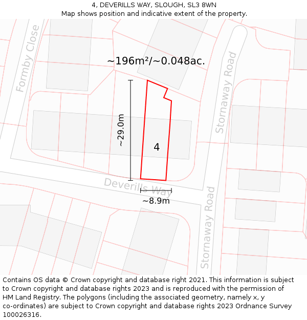 4, DEVERILLS WAY, SLOUGH, SL3 8WN: Plot and title map