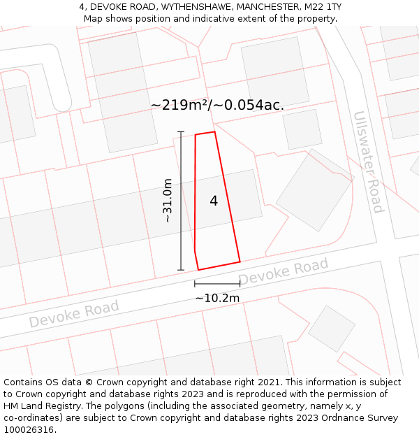 4, DEVOKE ROAD, WYTHENSHAWE, MANCHESTER, M22 1TY: Plot and title map