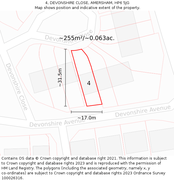 4, DEVONSHIRE CLOSE, AMERSHAM, HP6 5JG: Plot and title map