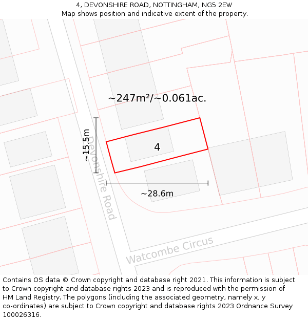 4, DEVONSHIRE ROAD, NOTTINGHAM, NG5 2EW: Plot and title map