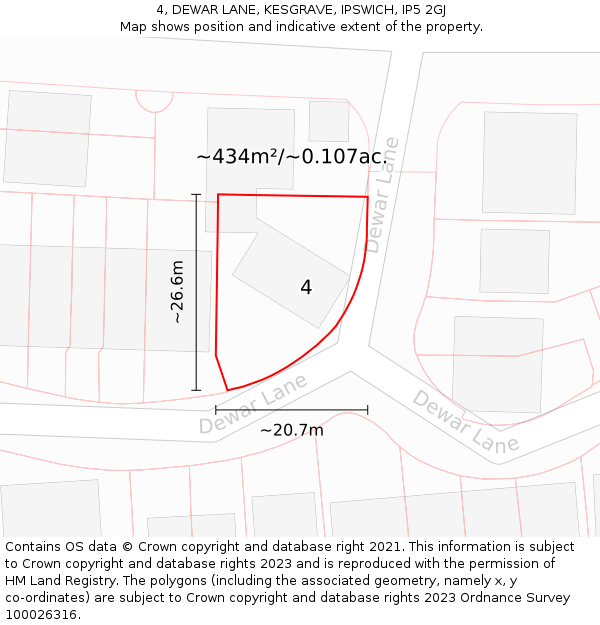 4, DEWAR LANE, KESGRAVE, IPSWICH, IP5 2GJ: Plot and title map