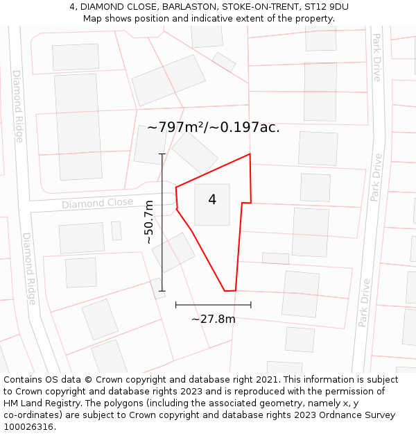 4, DIAMOND CLOSE, BARLASTON, STOKE-ON-TRENT, ST12 9DU: Plot and title map