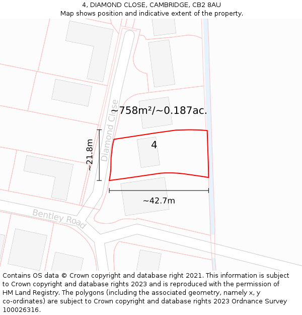 4, DIAMOND CLOSE, CAMBRIDGE, CB2 8AU: Plot and title map