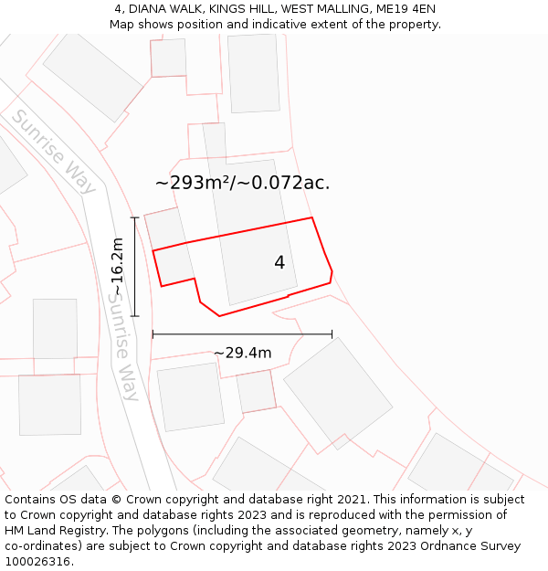 4, DIANA WALK, KINGS HILL, WEST MALLING, ME19 4EN: Plot and title map