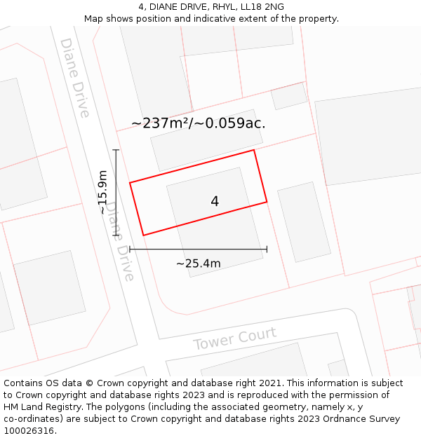 4, DIANE DRIVE, RHYL, LL18 2NG: Plot and title map