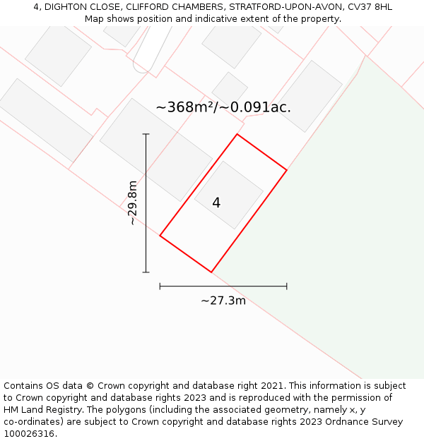 4, DIGHTON CLOSE, CLIFFORD CHAMBERS, STRATFORD-UPON-AVON, CV37 8HL: Plot and title map