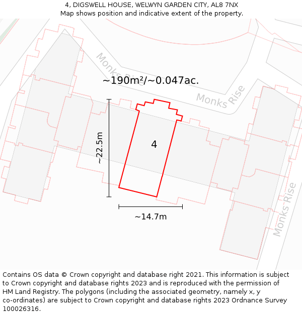 4, DIGSWELL HOUSE, WELWYN GARDEN CITY, AL8 7NX: Plot and title map