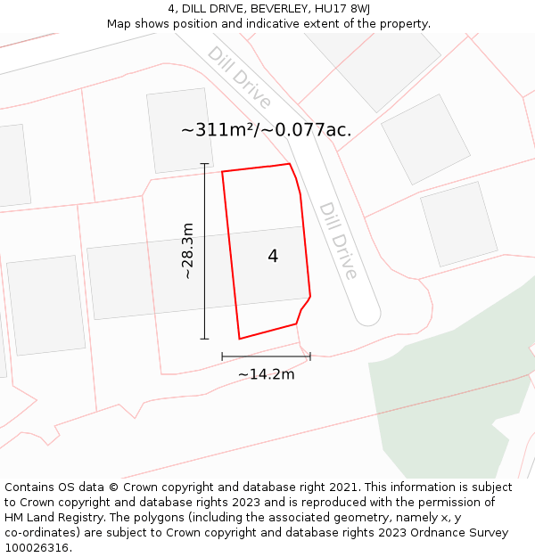 4, DILL DRIVE, BEVERLEY, HU17 8WJ: Plot and title map