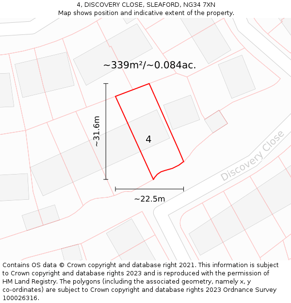 4, DISCOVERY CLOSE, SLEAFORD, NG34 7XN: Plot and title map