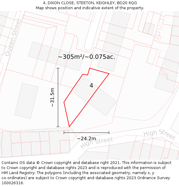 4, DIXON CLOSE, STEETON, KEIGHLEY, BD20 6QG: Plot and title map
