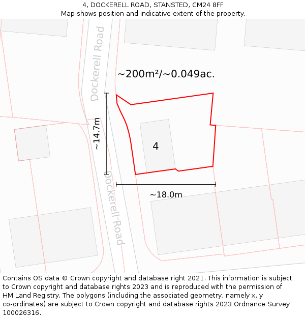 4, DOCKERELL ROAD, STANSTED, CM24 8FF: Plot and title map