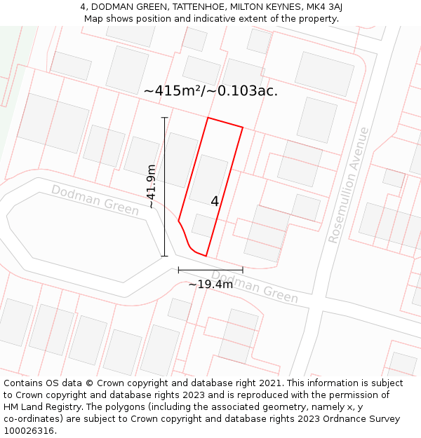 4, DODMAN GREEN, TATTENHOE, MILTON KEYNES, MK4 3AJ: Plot and title map