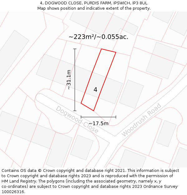 4, DOGWOOD CLOSE, PURDIS FARM, IPSWICH, IP3 8UL: Plot and title map