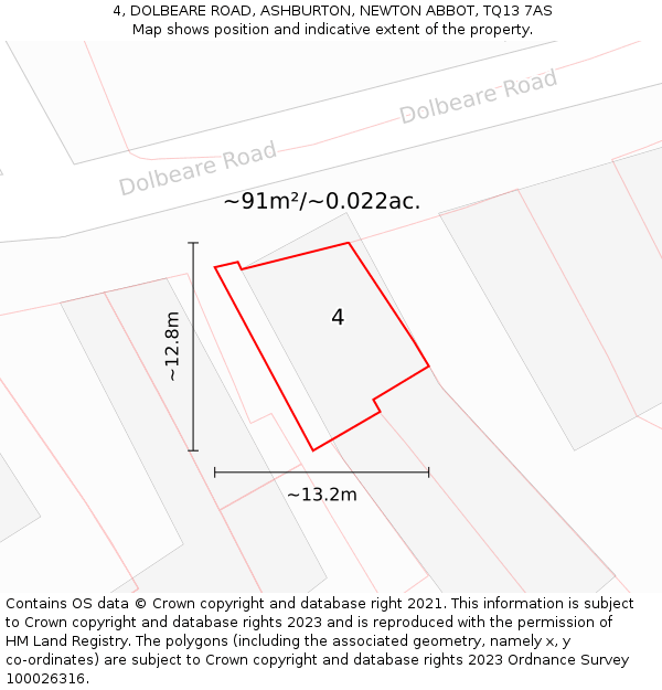 4, DOLBEARE ROAD, ASHBURTON, NEWTON ABBOT, TQ13 7AS: Plot and title map