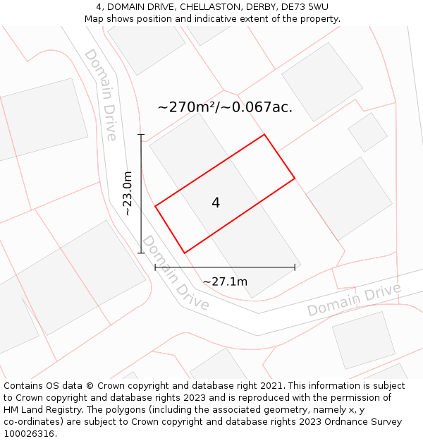 4, DOMAIN DRIVE, CHELLASTON, DERBY, DE73 5WU: Plot and title map