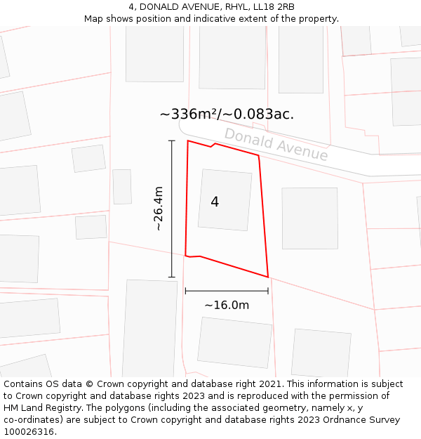 4, DONALD AVENUE, RHYL, LL18 2RB: Plot and title map