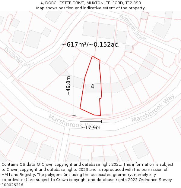 4, DORCHESTER DRIVE, MUXTON, TELFORD, TF2 8SR: Plot and title map