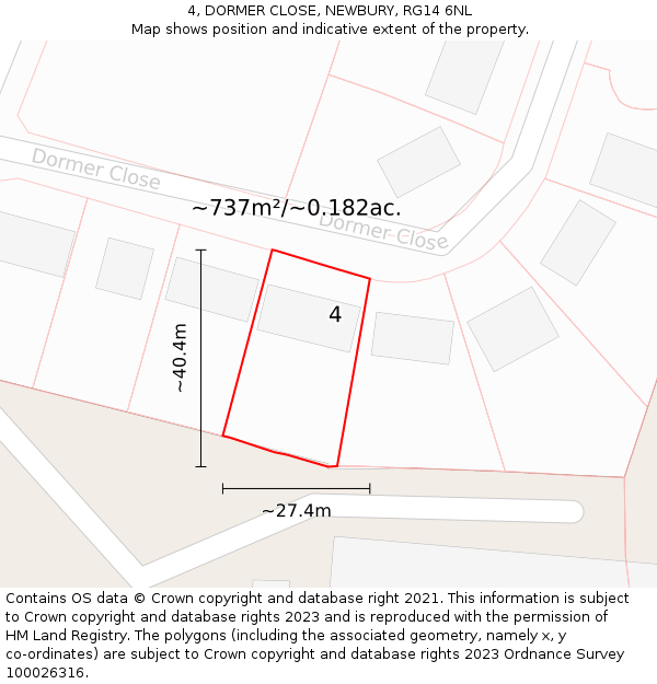 4, DORMER CLOSE, NEWBURY, RG14 6NL: Plot and title map