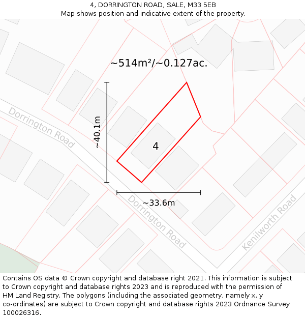 4, DORRINGTON ROAD, SALE, M33 5EB: Plot and title map