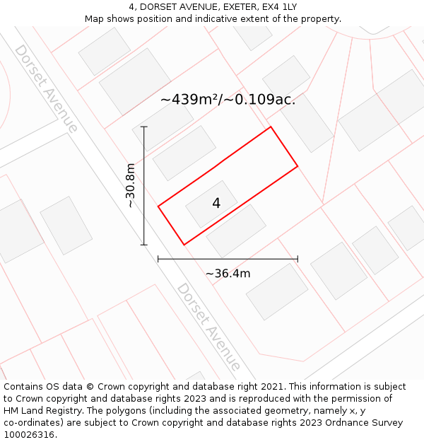 4, DORSET AVENUE, EXETER, EX4 1LY: Plot and title map