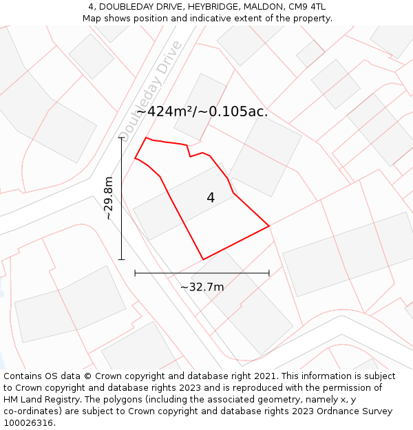 4, DOUBLEDAY DRIVE, HEYBRIDGE, MALDON, CM9 4TL: Plot and title map