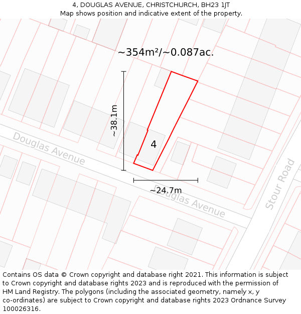 4, DOUGLAS AVENUE, CHRISTCHURCH, BH23 1JT: Plot and title map