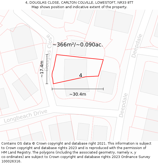 4, DOUGLAS CLOSE, CARLTON COLVILLE, LOWESTOFT, NR33 8TT: Plot and title map