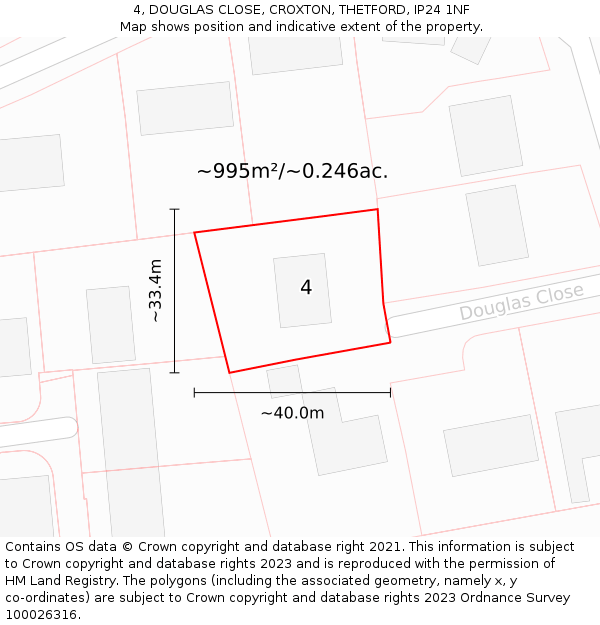 4, DOUGLAS CLOSE, CROXTON, THETFORD, IP24 1NF: Plot and title map