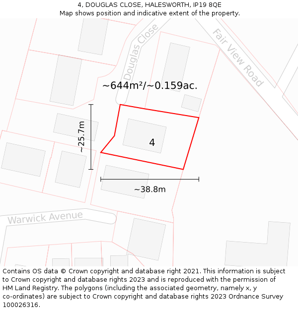 4, DOUGLAS CLOSE, HALESWORTH, IP19 8QE: Plot and title map