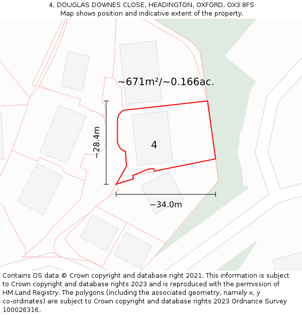4, DOUGLAS DOWNES CLOSE, HEADINGTON, OXFORD, OX3 8FS: Plot and title map