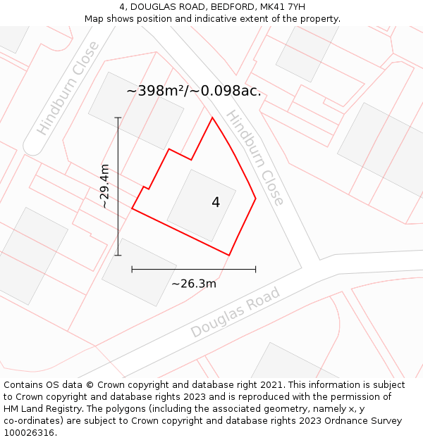 4, DOUGLAS ROAD, BEDFORD, MK41 7YH: Plot and title map