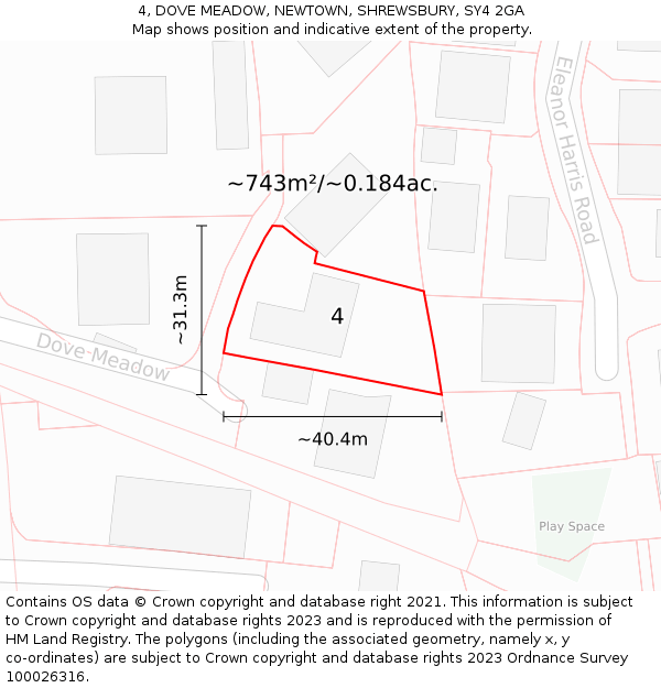 4, DOVE MEADOW, NEWTOWN, SHREWSBURY, SY4 2GA: Plot and title map