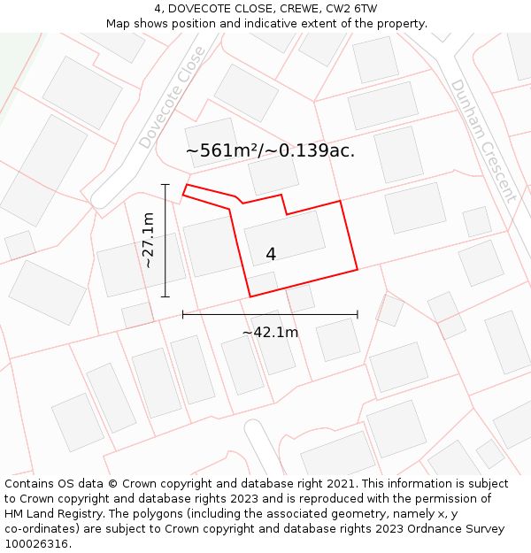 4, DOVECOTE CLOSE, CREWE, CW2 6TW: Plot and title map