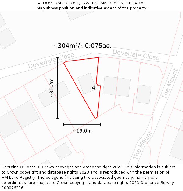 4, DOVEDALE CLOSE, CAVERSHAM, READING, RG4 7AL: Plot and title map