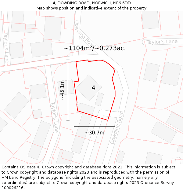 4, DOWDING ROAD, NORWICH, NR6 6DD: Plot and title map