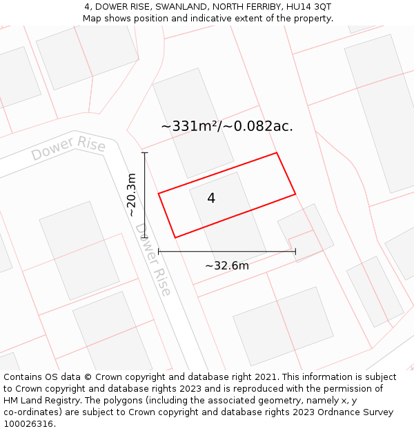 4, DOWER RISE, SWANLAND, NORTH FERRIBY, HU14 3QT: Plot and title map
