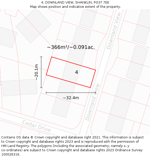 4, DOWNLAND VIEW, SHANKLIN, PO37 7EE: Plot and title map