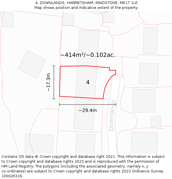 4, DOWNLANDS, HARRIETSHAM, MAIDSTONE, ME17 1LE: Plot and title map