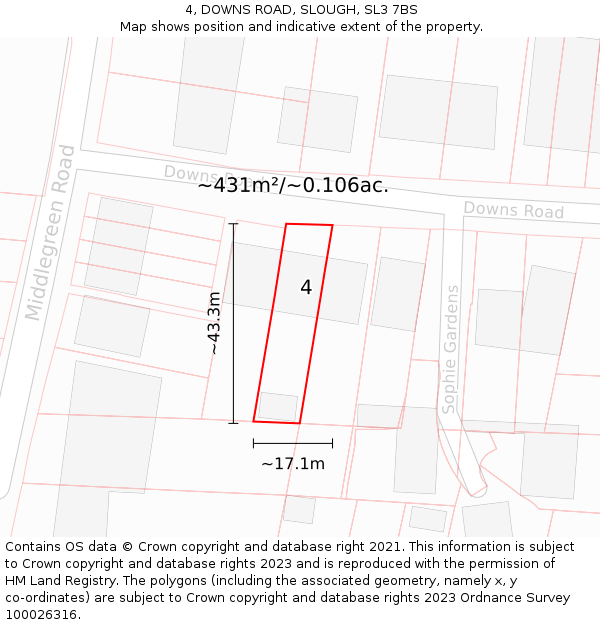 4, DOWNS ROAD, SLOUGH, SL3 7BS: Plot and title map