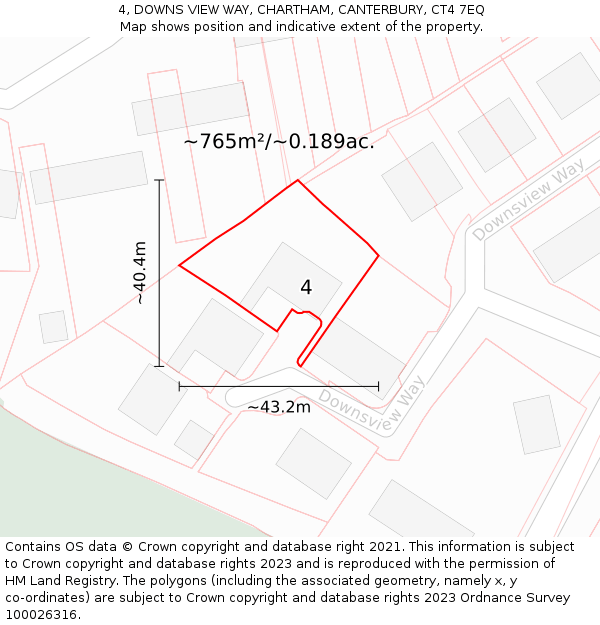 4, DOWNS VIEW WAY, CHARTHAM, CANTERBURY, CT4 7EQ: Plot and title map