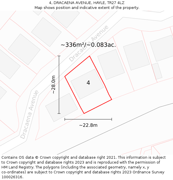 4, DRACAENA AVENUE, HAYLE, TR27 4LZ: Plot and title map