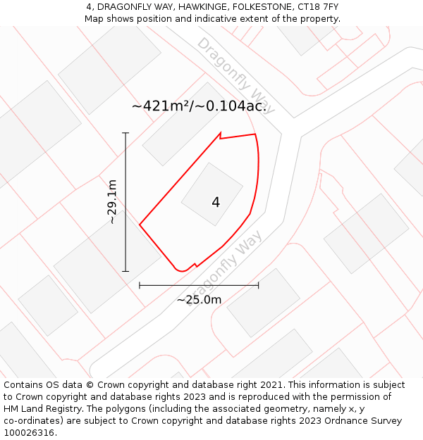 4, DRAGONFLY WAY, HAWKINGE, FOLKESTONE, CT18 7FY: Plot and title map