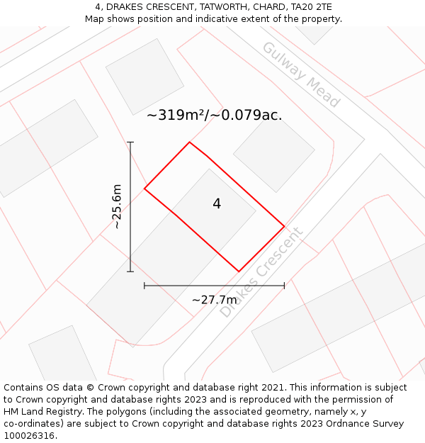 4, DRAKES CRESCENT, TATWORTH, CHARD, TA20 2TE: Plot and title map