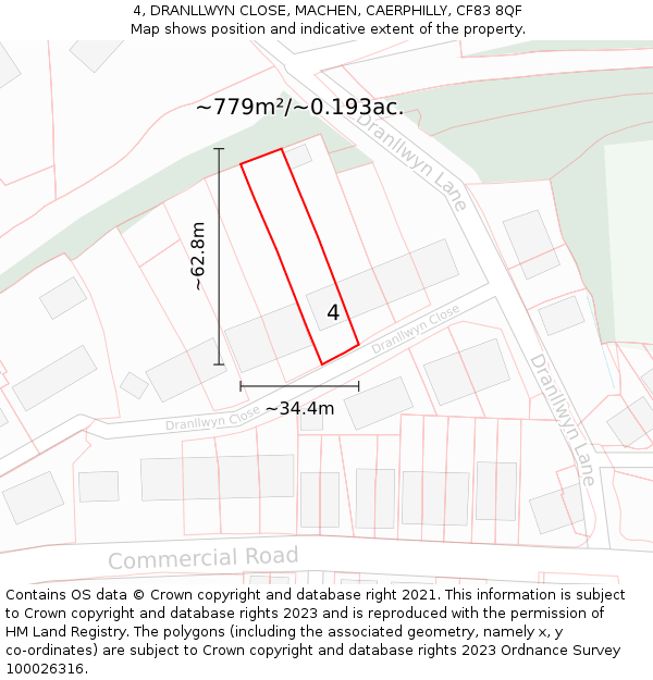 4, DRANLLWYN CLOSE, MACHEN, CAERPHILLY, CF83 8QF: Plot and title map