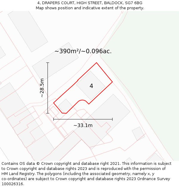 4, DRAPERS COURT, HIGH STREET, BALDOCK, SG7 6BG: Plot and title map