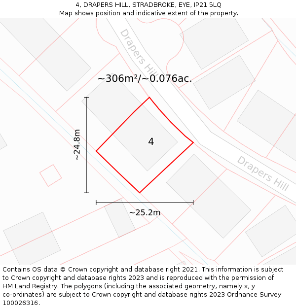 4, DRAPERS HILL, STRADBROKE, EYE, IP21 5LQ: Plot and title map